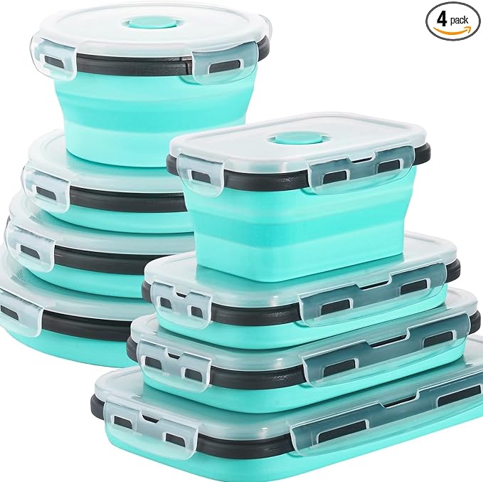 Sudaya 4 Pack Collapsible Food Storage Containers With Lids, Collapsible Storage Containers Sets Silicone Collapsible Bowls For Camping, RV Accessories, Travel Trailer Must by Sudaya
