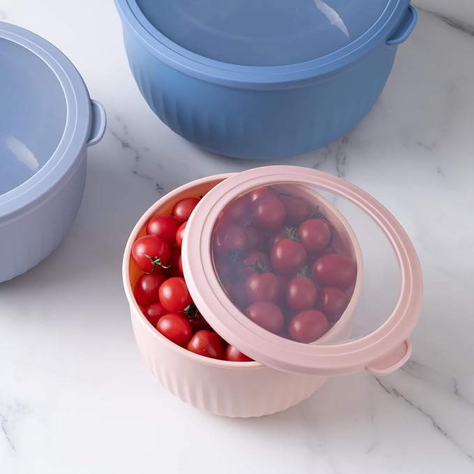COOK WITH COLOR Prep Bowls with Lids- Wide and Deep Nesting Plastic Small Mixing Bowl Set with Lids, 12 Piece Set - Deep Bowls, Blue/Pink - Image 4
