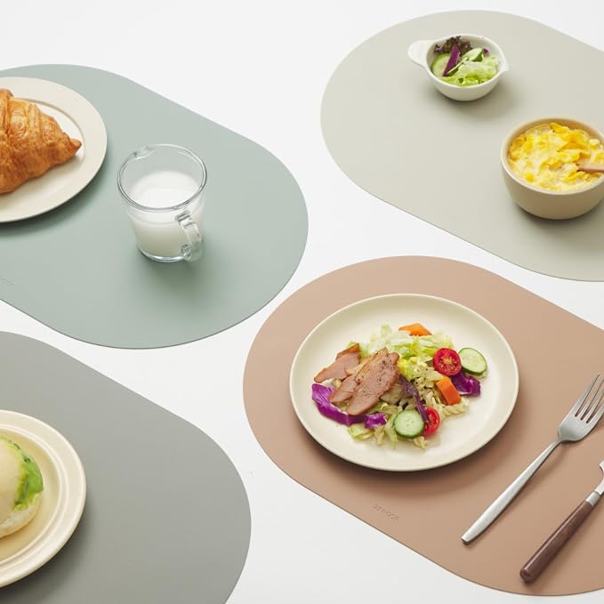 Matt Multi-Color Oval Silicone Placemats Set of 4 – Heat Resistant, Waterproof, Easy to Clean Non-Slip Modern Dining Table Mats – Premium Leather Textured Japandi Kitchen Decor by Unknown