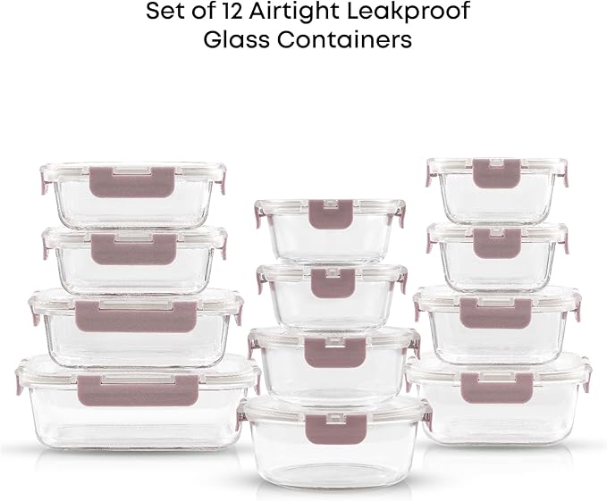JoyJolt 24pc Borosilicate Glass Storage Containers with Lids | 12 Airtight/Freezer Safe Food Storage Containers for Pantry and Kitchen | Meal Prep Container for Lunch | Glass meal Set - Image 3