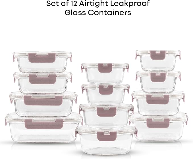 JoyJolt 24pc Borosilicate Glass Storage Containers with Lids | 12 Airtight/Freezer Safe Food Storage Containers for Pantry and Kitchen | Meal Prep Container for Lunch | Glass meal Set - Image 3