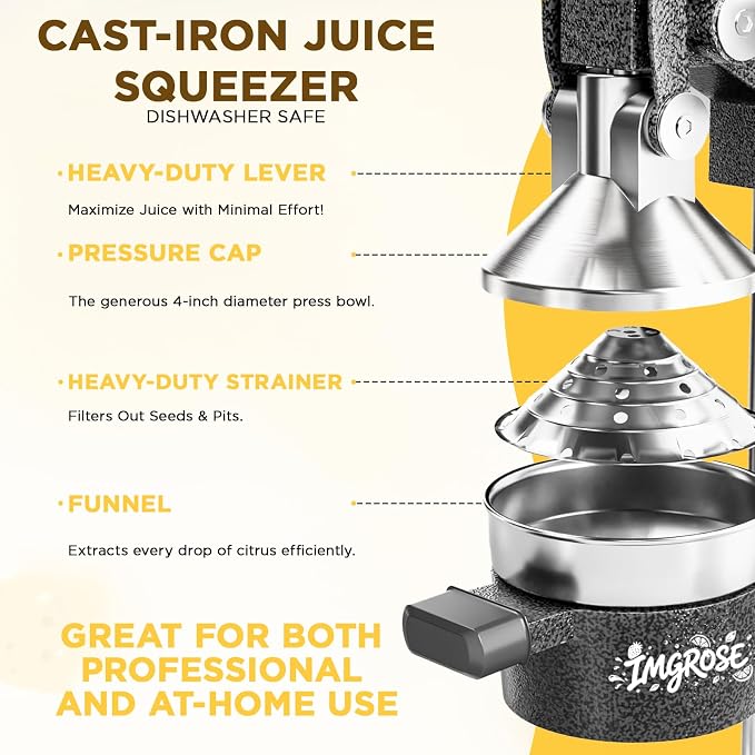 Manual Lemon Juicer Squeezer – Hand juicer Cast Iron | Heavy Duty Commercial-grade Hand Press, Orange Citrus Squeezer, Citrus Fruit Juicer -Stainless Steel,Easy to Clean Dark Grey - Image 3