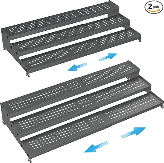 Expandable Spice Rack organizer with 3-Tier step shelf,Modern Design heavy duty,Non Skid and Visibility,Great for Kitchen Cabinet, Pantry and more(2PACKS/GUN-GREY) by Goodqualityproducts