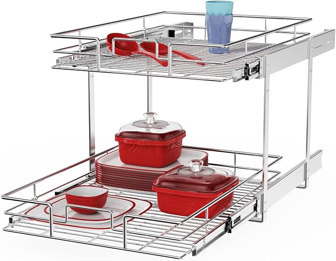 ROOMTEC Individual Pull Out Cabinet Organizer (15½" W x 21½" D), 2 Tier Spice Rack Organizer for Cabinet, Slide Out Drawer Pantry Shelf Organization and Storage for Kitchen Bathroom by ROOMTEC