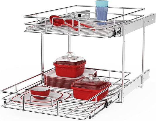 ROOMTEC Individual Pull Out Cabinet Organizer (15½" W x 21½" D), 2 Tier Spice Rack Organizer for Cabinet, Slide Out Drawer Pantry Shelf Organization and Storage for Kitchen Bathroom by ROOMTEC