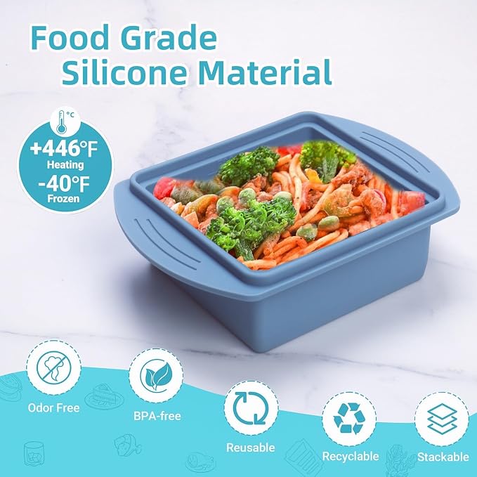 Silicone Freezer Trays with Lid (4-Pack), 1-Cup, 2-Cup, 2-Tbsp & 1-Tbsp Silicone Freezer Molds, Stackable Soup Freezer Meal Prep Containers,Ice Cube Tray for Making Sauce,Yogurt Bites (Blue 4 Pack) - Image 4