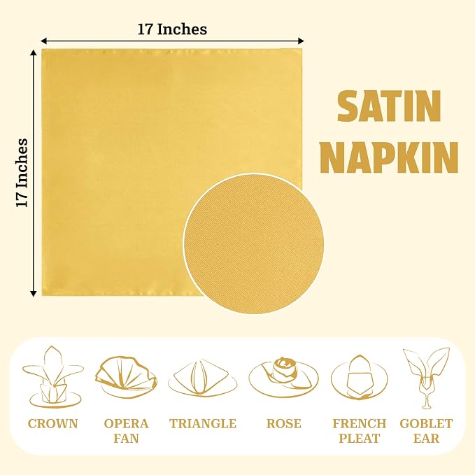 MDS® Pack of 150 Satin Napkins 12 x 12 Inch, Soft Silky Reusable Cloth Dinner Table Napkins for Wedding Décor, Reception, Birthday, Parties, Banquets, Catering, Restaurants & Hotel - Gold - Image 4