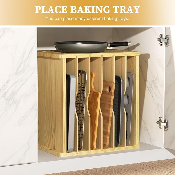 7 Tier Wood Tray Dividers for Cabinets, Cookie Sheet Organizer for Cabinet | Premium Wood, Multiple Sizes, Saving Space, Vertical Tray Dividers for Storing pans, Baking trays, Cutting Board - Image 8