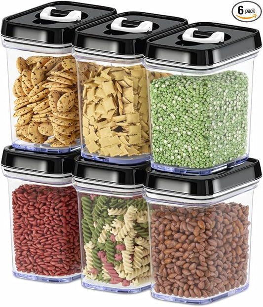 DWËLLZA KITCHEN Airtight Food Storage Containers with Lids – 6 Piece Set Air Tight Kitchen Storage Containers for Pantry Organization and Storage - Clear Plastic BPA-Free - Keeps Food Fresh & Dry by DW%C3%8BLLZAKITCHEN