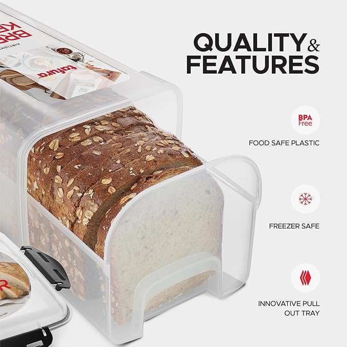 Tafura Bread Box with Tray, Airtight BPA-Free Bread Storage Container | Built-in pull-out tray provides easy access while keeping baked favorites neatly organized. - Image 5