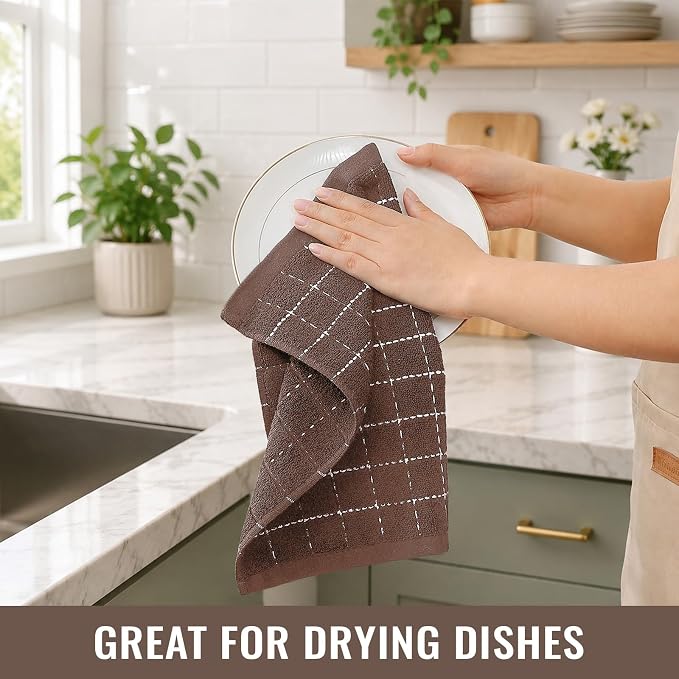 Kitinjoy 100% Cotton Terry Kitchen Dish Cloths, 12”x 12”, 8-Pack, Brown | Ultra Soft and Absorbent Dish Towels for Kitchen, Suitable for Drying and Washing Dishes - Image 5