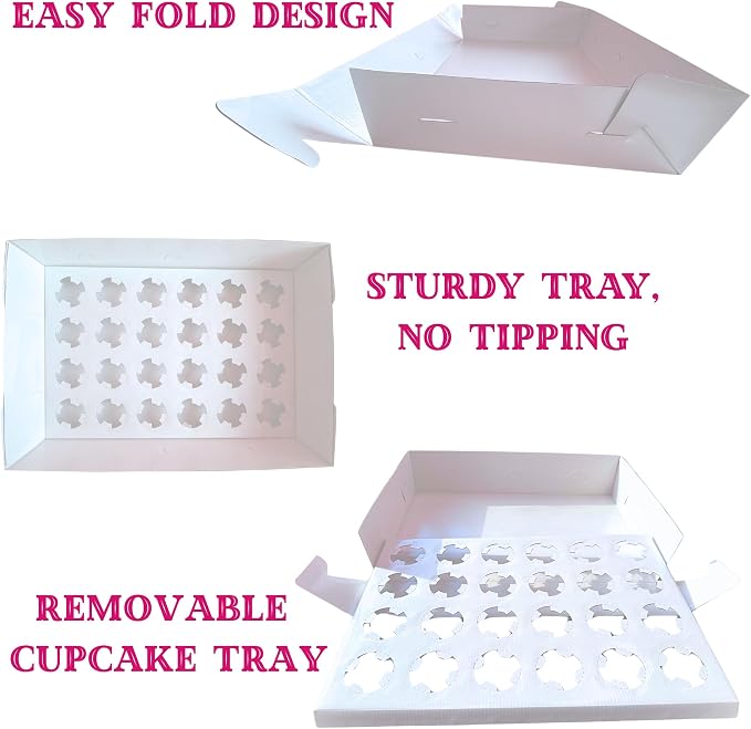SEROJA 10 Pack Cupcake Boxes 24 Count with Lid - Stackable Cupcake Carrier for 240 Cupcakes, Sturdy Disposable Containers for Mini and Standard Cupcakes, Muffins & Pastries （20.1x13.8x4 Inch） - Image 6