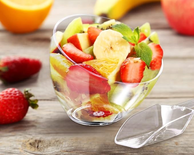 16 Pcs Serving Bowls Kit Include Clear Plastic Bowls for Parties and Popcorn Measuring Scoops Acrylic Plastic Kitchen Angled Candy Scoops for Office Canister Salad Cooking (25 oz) - Image 3