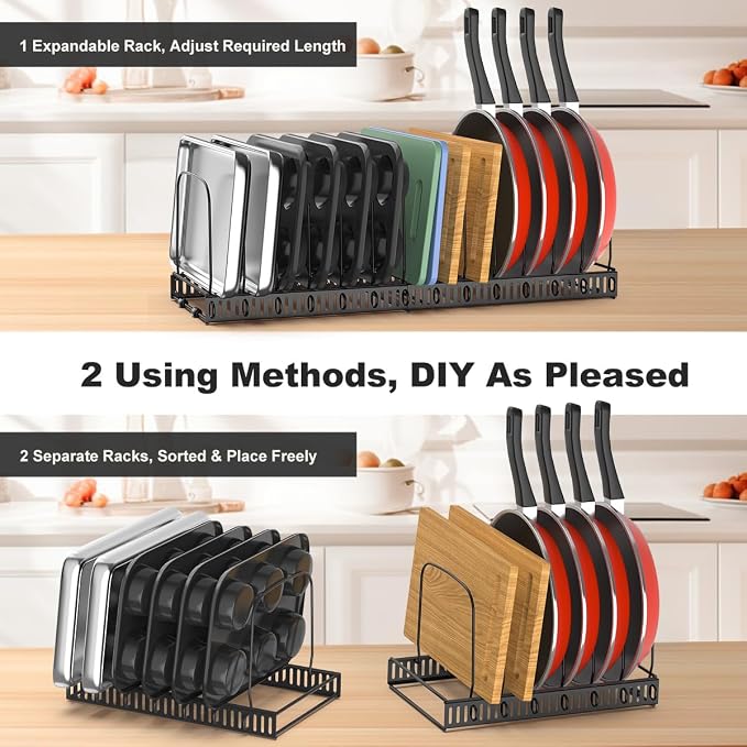 Housolution Cutting Board and Baking Tray Cookie Sheet Organizer, Black | 12"-23" Expandable, 14 Adjustable Dividers, Sturdy Metal Construction, Easy Assembly - Image 3