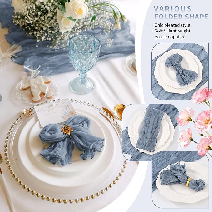 50 Pack Dusty Blue Cheesecloth Napkins 20"x20" Boho Washable Cloth Napkins Set of 50 Wrinkled Cheese Cloth Napkins Gauze Dinner Table Napkin for Wedding Party Baby Shower Birthday Decor - Image 6
