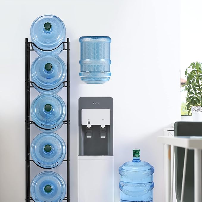 smusei 5 Gallon Water Bottle Holder - 5 Tier Detachable Cooler Jug Holder Storage Rack - Heavy Duty Gallon Jug Organizer for Home, Kitchen, Office, Breakroom - Black - Image 2