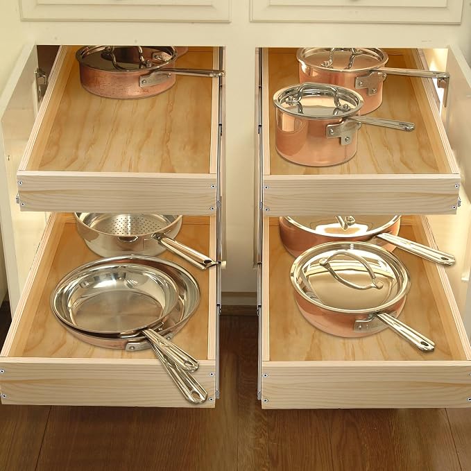 Pull Out Cabinet Organizer, 17''W×21''D×16''H Soft Close Slide Out Wood Drawer Shelves Storage for Kitchen, 2-Tier, Finished, Heavy-Duty, Bottom Assembly - Image 2