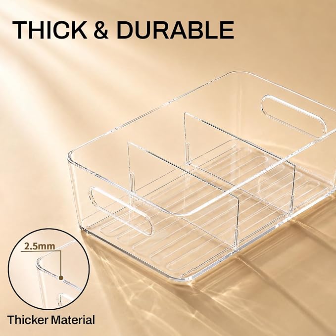Mpotmiy 10-Pack Pantry Organizers and Storage, Clear Fridge Organizer Bins | Clear stackable plastic bins with removable dividers for packets, snacks, pouches and spices in pantry, fridge or freezer. - Image 3
