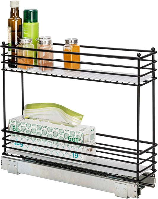 Household Essentials Glidez Under Cabinet 2‑Tier Pull‑Out Storage Organizer with Removable PEVA Liners, Matte Black by HouseholdEssentials