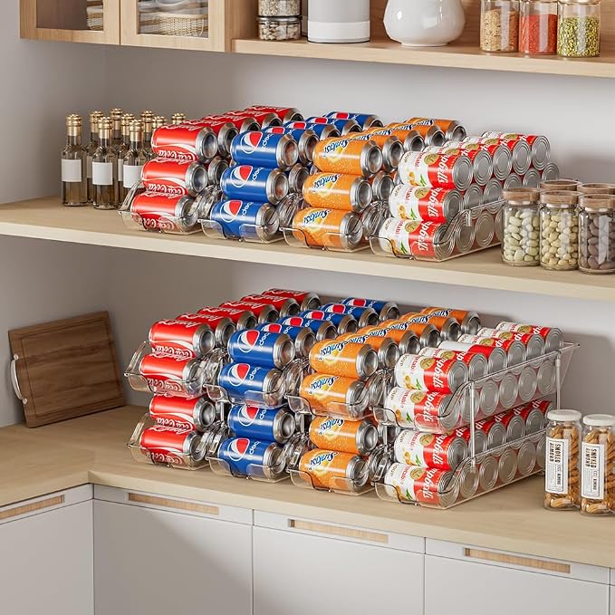 Stackable Soda Can Organizer for Pantry or Fridge, Holds 48 Cans | Heavy-Duty, Clear PET, Space-Saving Drink Organizer, Gravity Rolling, Pop can & Food can Dispenser/Storage/Container - Image 8