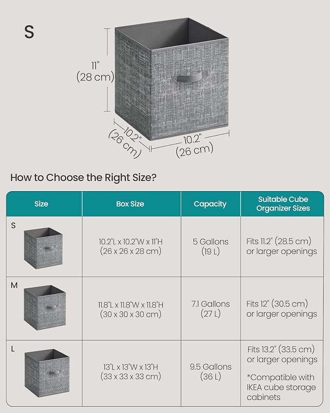 SONGMICS Storage Cubes, 10.2 x 10.2 x 11 Inches Non-Woven Fabric Bins with Double Handles, Set of 10, Closet Organizers for Shelves, Foldable, for Clothes, Cattail Gray UROB126G01 - Image 5