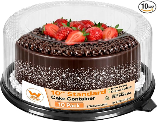 WOW 10in Standard PET Round Cake Carrier, 10-Pack | Fits 10in Cakes, Clear Dome Lid, Stackable, Lightweight, Desserts, Pies, Pastries, 12.5in Diameter by WowPlasticsInc