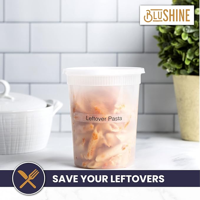 BluShine Deli Containers with Lids, Plastic Food Storage Containers | 32 oz, 24 sets Plastic Deli Food Storage Containers with Airtight Leak Proof Lids, Reusable, Microwave and Freezer Safe - Image 3