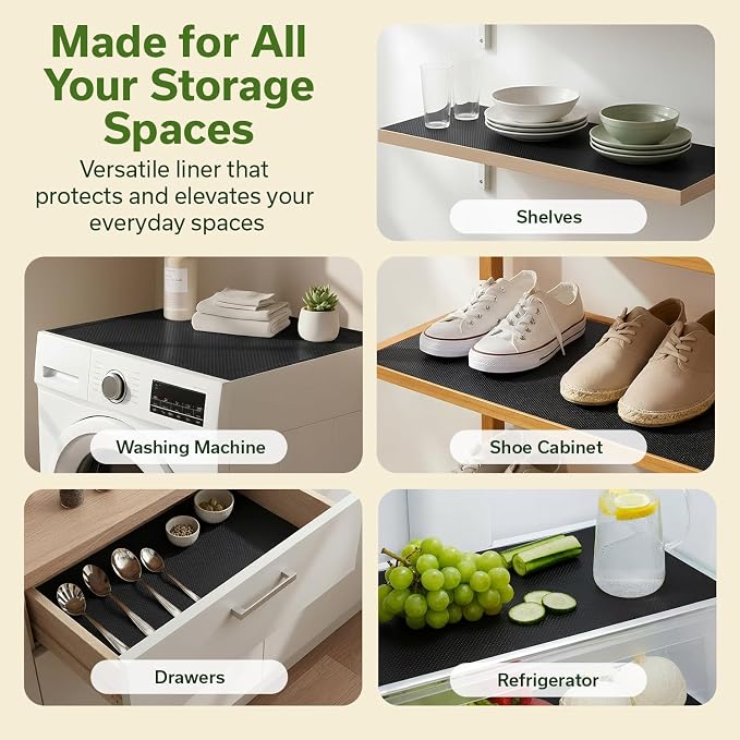 EVALAND Shelf Liner Cabinet Liner Non-Adhesive Drawer Liner 17.7 in x 33 FT | Non-Slip, Washable, Waterproof, Fridge Liners, Contact Paper, Shelf Liners for Cabinets, Kitchen, Refrigerator, Black - Image 4