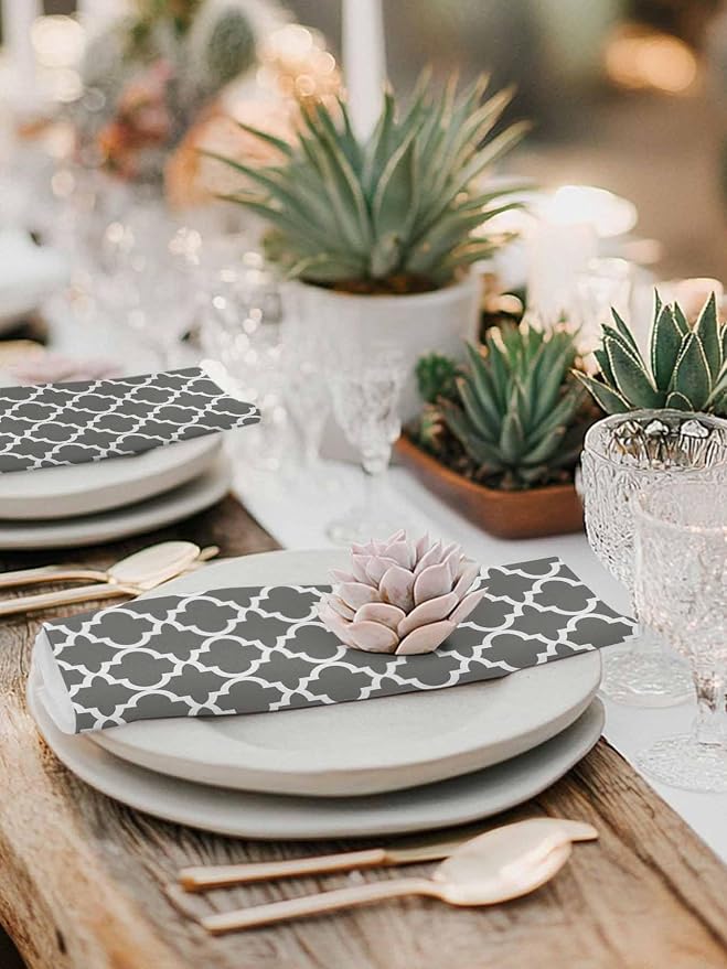 Cloth Napkins Set of 2-20x20 Inches, Gray Morocco Washable Reusable Table Napkins, Vintage Minimalist Boho Ethnic Pattern Soft & Absortbent Dining Napkin for Party Wedding Hotel Restaurant - Image 6