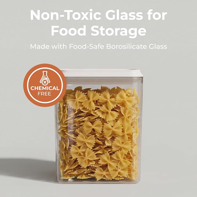 SMIRLY Glass Airtight Food Storage Containers with Pop Lids - White | BPA-Free Air Tight Pantry Storage Containers for Cereal Flour Sugar, Food Storage Containers 5 Pcs (0.7Qt*2, 1.7Qt*2, 2.1Qt) - Image 5