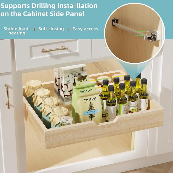 ROOMTEC Pull Out Drawers for Cabinets, 16½” W x 21” D Soft Close Slide Out Drawers for Kitchen Cabinets, Cabinet Pull Out Shelves Requires At Least 17.5” Cabinet Opening, 2PCS - Image 4