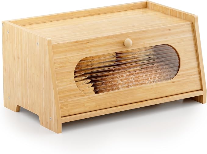 Bamboo Bread Box for Kitchen Countertop,Large Capacity Kitchen Countertop Organizer,Bread Storage with Acrylic Window for Cabinet,Pantry,Cupboard by Stylstoreazy