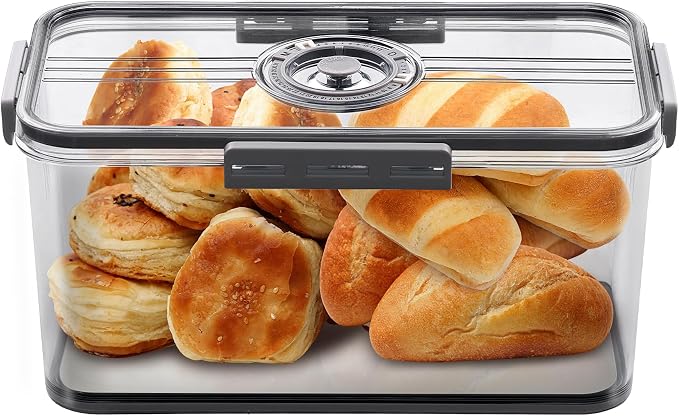 ANYPROLUS Bread Box for Homemade Bread Boxes for Kitchen Counter Airtight, Time Recording Bread Storage Container with Lid, Bread Containers Storage Airtight Loaf Bread Keeper, Dark Grey by ANYPROLUS