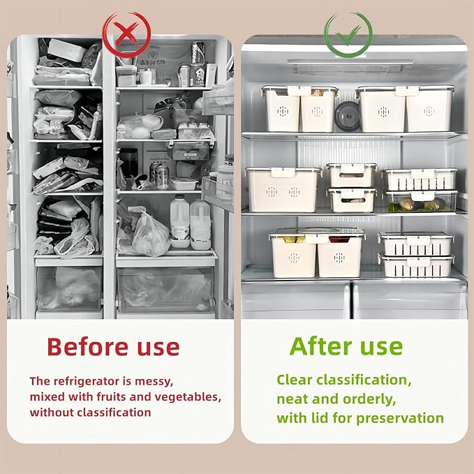 Fruit Storage Containers for Fridge with Lids, Handle and 2 Removable Colanders, Portable Refrigerator Fruit Organizer Bins, BPA-Free Fresh Produce Saver & Food Box for Food, Vegetable, Egg Storage - Image 3