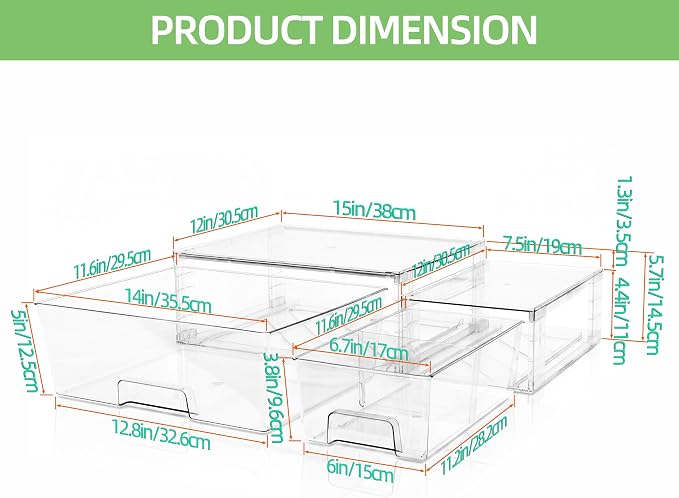 Stackable Storage Drawers(3 Pack),High-strength Clear Plastic Multi-purpose Organizer Bins with Handles, Easily Assemble Acrylic Drawers for Bathroom Closet Cabinet Pantry Under Sink - Image 3