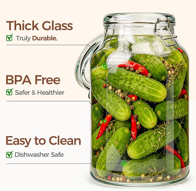 ComSaf Large Glass Jars with Airtight Lids 1.1 Gallon 2 Pack Wide Mouth | Flour sugar rice, Kombucha kimchi, Sourdough pickling, Pantry organization, Pickling fermenting, Cabinet organization - Image 5