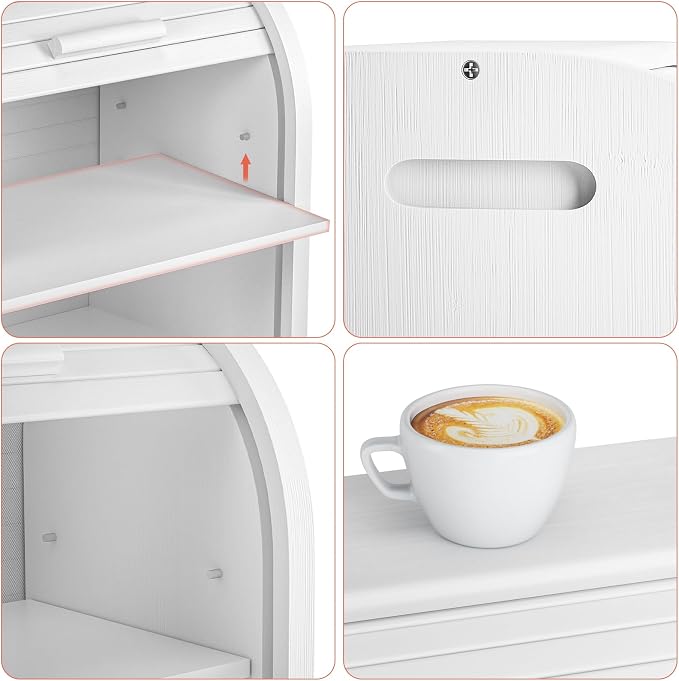 G.a HOMEFAVOR 2-Tier Bamboo Bread Box for Kitchen Counter, White | Large Roll Top Bread Storage Container, Bread Holder Food Bin for Countertop, Self-Assembly - Image 5