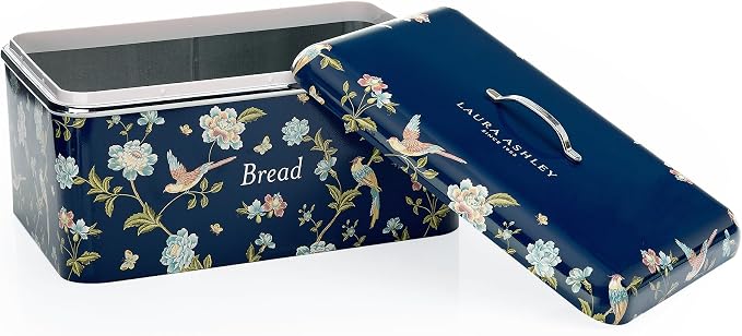 Laura Ashley Elveden Navy Large Bread Box for Kitchen Countertop -Breadbox | Durable Bread Storage Container, Food Grade Metal Bread Bin, Removable Lid, Keep Bread Fresh, Rust Resistant, Easy to Clean by Unknown