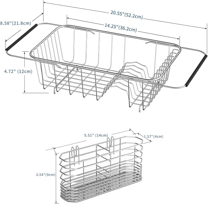 JAQ Over Sink Dish Drying Rack for Small Sink, Compact Expandable 14.25"–22.44", Adjustable 304 Stainless Steel Dish Drainer with Utensil Holder, Space Saving for Small Kitchen - Image 4