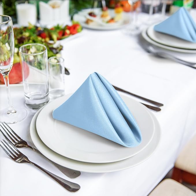 SuperO Set of 120 Cloth Napkins 17 x 17 Inch, Polyester Solid Washable Dinner Napkins with Hemmed Edges,Great for Restaurant, Wedding and Party(Blue Mist) - Image 4