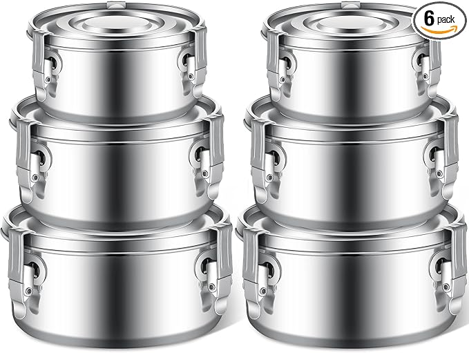 Zopeal 6- Piece Stainless Steel Food Storage Containers with Lids Leakproof Metal Lunch Boxes Stackable Reusable Canisters for Camping Trips Picnic Snacks Salad Soups, 3 Sizes(54oz, 74oz, 101oz) by Zopeal