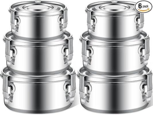 Zopeal 6- Piece Stainless Steel Food Storage Containers with Lids Leakproof Metal Lunch Boxes Stackable Reusable Canisters for Camping Trips Picnic Snacks Salad Soups, 3 Sizes(54oz, 74oz, 101oz) by Zopeal