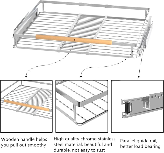 Large Pull Out Kitchen Cabinet Organizer, 22.7''-39.8''Width, Heavy Duty Slide Out Pantry Shelves Sliding Drawer Storage for Kitchen, Under Sink, Bathroom, Wardrobe, Set of 2 - Image 5