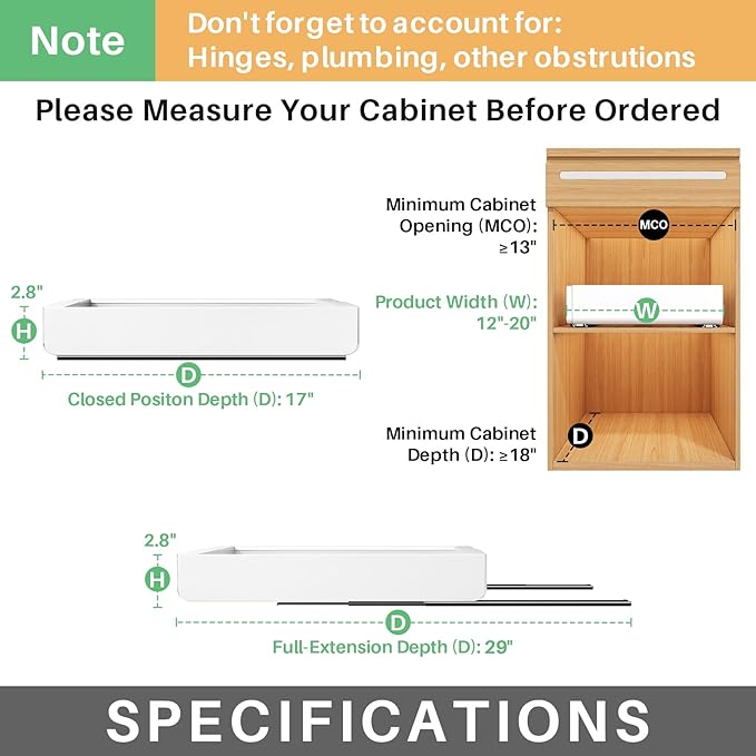 Pull out Cabinet Organizer, 6-pack, Expandable(12"-20") Heavy Duty Slide out Drawers Fixed with Adhesive Nano Film for Pots, Roll out Shelf Storage for Kitchen Base Cabinet Organization(3 Rails) - Image 2