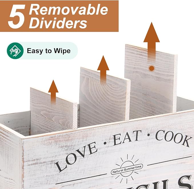 2 PC Wooden Utensil Holder,（With 4-Compartments size*1 + 3-Compartments size*1） Extra Large Kitchen Counter,Cooking Spatula Organizer,Farmhouse Decor, Rustic Cooking Utensil - Image 4