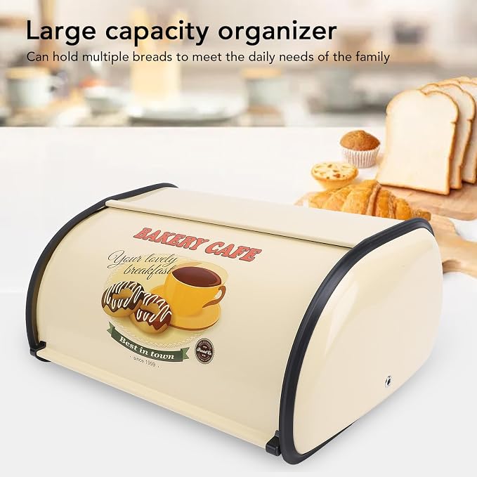Bread Box,Roll Top Bread Box Vintage Bread Container for Kitchen Countertop Drum Type Metal Bread Storage Bin for Bread Cake Doughnut Biscuit Food Tableware (Type 3) - Image 7