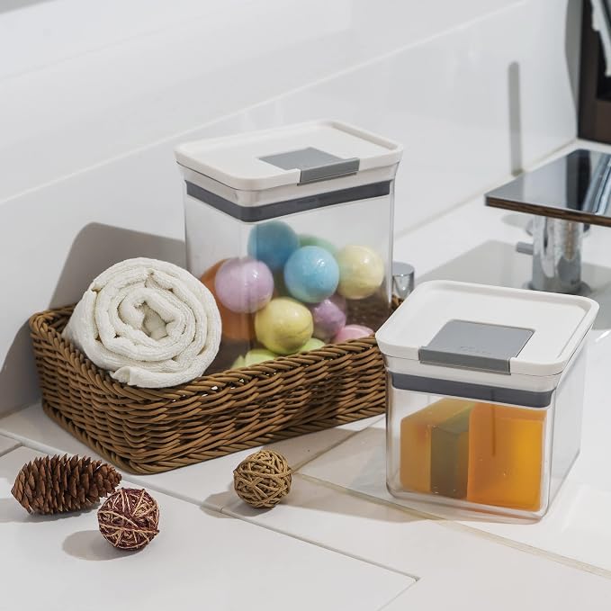 Felli Premium Tite Airtight Storage Container Set, 3 Pack - Clear Plastic Canisters with Easy Flip Lock Lids, Stackable Kitchen Pantry & Bathroom Organizer for Snacks, Dry Goods, Makeup, BPA Free - Image 7