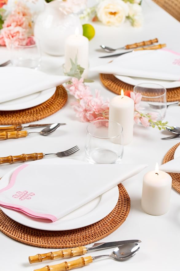 Hofdeco Premium Coastal Cotton Cloth Napkins Set of 4, 20"x20" Washable Dinner for Events, Weddings, Home Use, Blush Pink Embroidered Endless Knot - Image 2