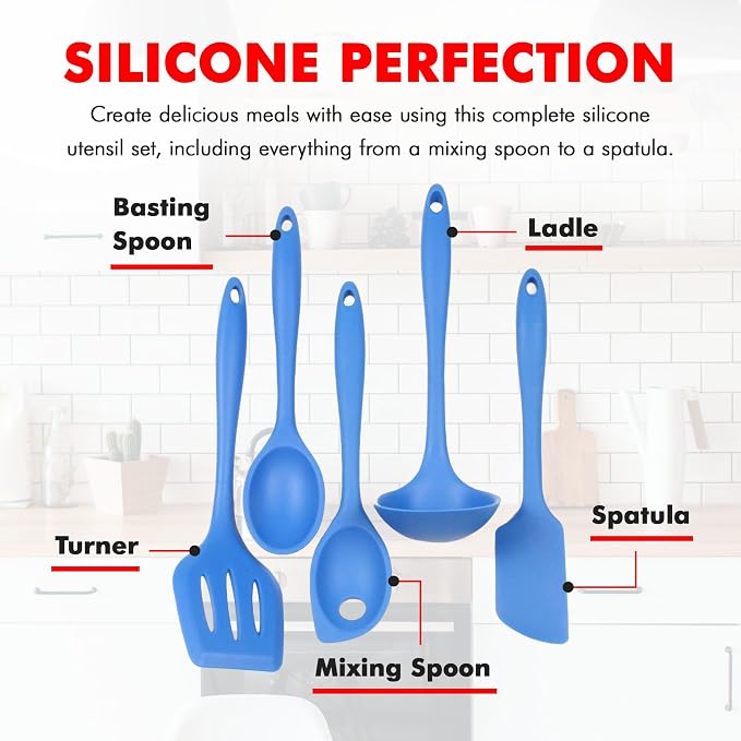 Chef Craft 42075 5 Piece Silicone Kitchen Tool and Utensil Set, Blue - Image 4