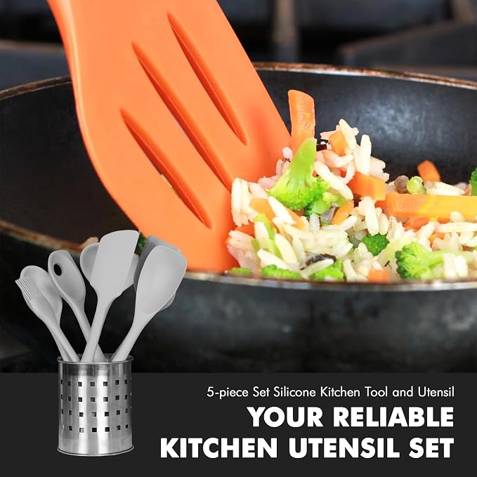 Chef Craft - Premium Silicone Kitchen Tools and Utensils Set, Non-Scratch, Withstands Temperatures up to 450°F, BPA-Free, 5 Piece Cooking Utensils Set, Gray - Image 5